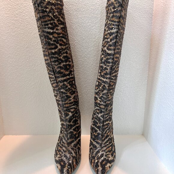 NEW Betsey Johnson Brea Leopard Rhinestone High Boots - Size 9.5 - Picture 5 of 12